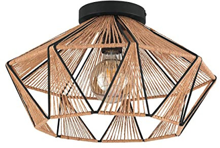 EGLO Deckenlampe Adwickle, natürliche Deckenleuchte im Vintage Design, Wohnzimmerlampe aus Textil in Natur und Metall in schwarz, Lampe Decke mit E27 Fassung