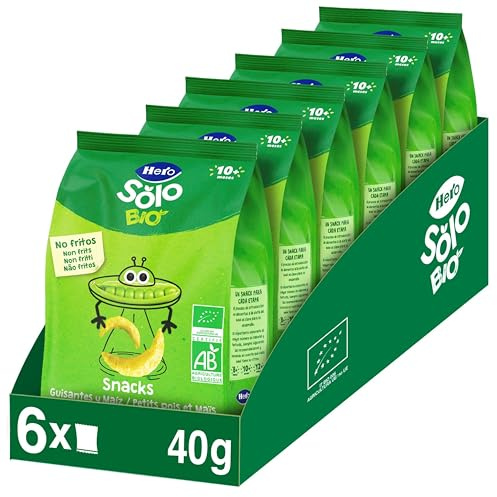 Hero Solo BIO - Snack Petit Pois Biologiques - pour Bébés Dès 10 Mois - non Frits, 100% Naturels, Sans Gluten, ni Conservateurs ni Colorants et Sans sel Ajouté - Lot de 6 x 40 g