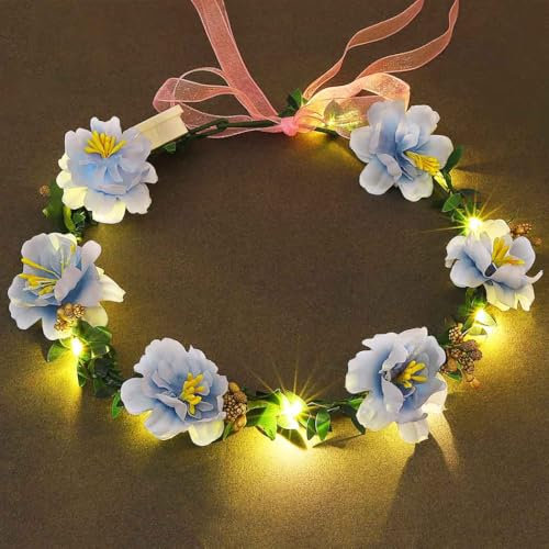 Edary Bandeau à fleurs LED pour cheveux - Couronne lumineuse - Bandeau pour cheveux - Bandeau lumineux pour festival - Accessoires pour cheveux de mariage pour femmes