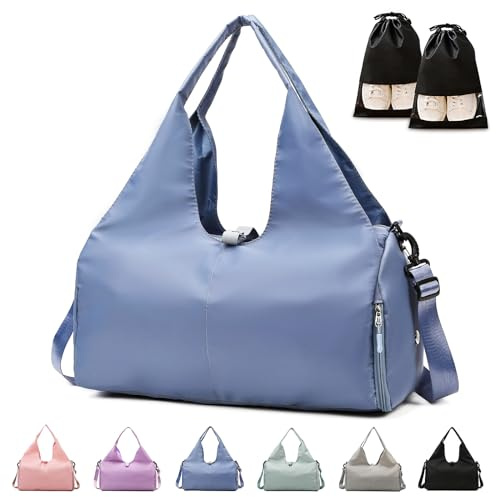 Gym Bag Womens, Yoga Mat Bag Sport Travel Bag with 2pcs Shoes Compartment, Waterproof Sports Gym Bag for Sport Travel Hiking (Blue)