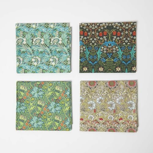 Homescapes Fat Quarter 4er-Pack Art III, Baumwollperkal 50x55 cm, Patchwork Stoffpaket Blumen, William Morris Stoffe zum Quilten & mehr