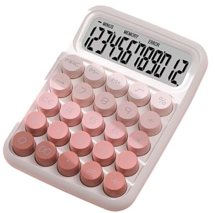 Ronyme Calculatrice de Bureau à Touches Mécaniques, Calculatrice à Interrupteur Portable avec Écran Inclinable 15°, pour Comptable, Étudiant et Usage Professionnel, 16x11.5 cm, Dégradé Rose