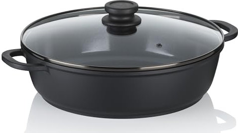 kela Schmorpfanne 32 cm hoher Rand ATURA, Induktion Servierpfanne mit Deckel 5 L, Aluguss keramisch beschichtet, Paella Pfanne, PFAS frei