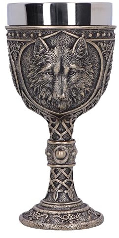 Nemesis Now Wild Thirst Cáliz de 20 cm, Resina, Bronce, cáliz de Lobo de Bronce, Tallo de Detalle de Nudo, artículos de Regalo de Lobo, Inserto de Acero Inoxidable extraíble, Fundido en la Mejor