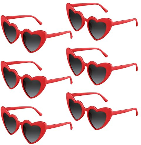 BOUBONI 6/12/24 Pack Heart Sunglasses Vintage Heart Shaped Glasses Bulk Bachelorette Sunglasses for Women Wedding Party (6, Red)
