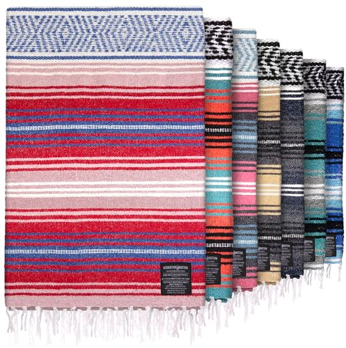 Hydration Nation Authentic Mexican Serape Blanket - Soft & Durable - Lightweight Falsa - Coral, 70x50