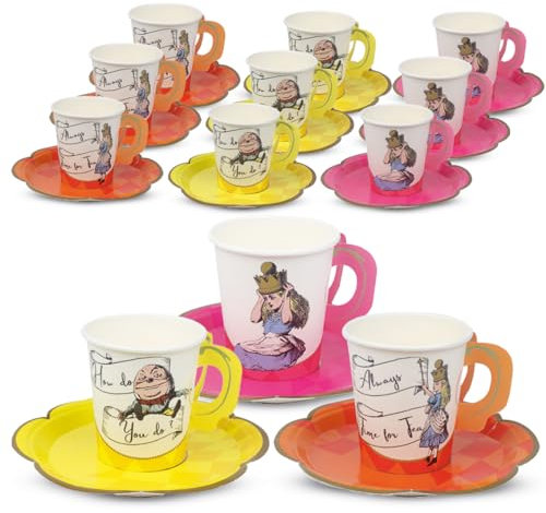 Talking Tables | 12x Alice in Wonderland Cup & Saucer Set, Mad Hatter Afternoon Tea Party Decorations for Birthday, Baby Shower, Weddings