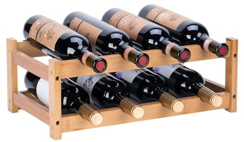 YunNasi Weinregal, Klein Flaschenregal Lagerung Halter, Natürliche Flaschenhalter aus Bambus, Wein Flaschen Regal für Küche Countertop Keller Bar Schrank (2 Etagen-8 Flaschen)