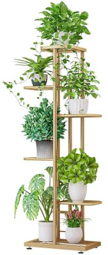Creperture Soporte de metal para plantas, 6 niveles, 7 macetas, estante de presentación, puede soportar hasta 7 kg, soporte de esquina para plantas, escaleras de flores, decoración para interior,