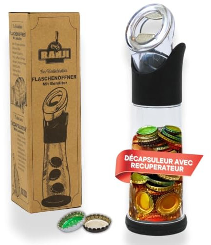 Ranji - Décapsuleur avec Récipient Intégré - Collecte Facile des Capsules | Décapsuleur Bière Original et Écologique | Idée Cadeau | Fête des Pères