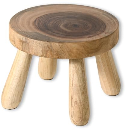 ABBI NIMO Small Short Solid Wood Step Stool, Natural Growth Ring Wood Stool for Kids and Toddlers, Simple Minimalist Riser for Plants and Home Décor