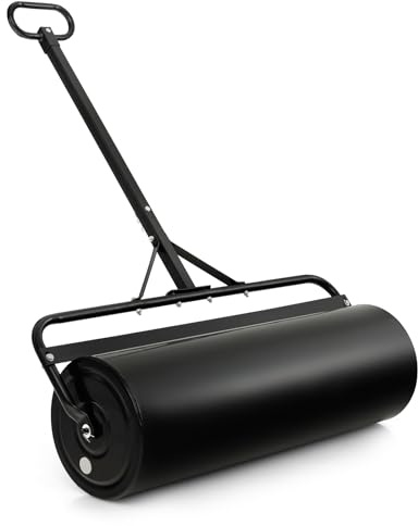Relax4Life Rullo da Giardino per Prato, Larghezza 90 cm, Ø 40 cm, Compattatore 113 Litri, Rullo Riempibile Acqua Sabbia (Nero, 146 x 99 x 40 cm)