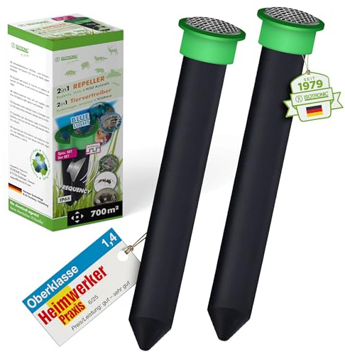 ISOTRONIC Mullvadsskrämma, sorkskrämma, 2-pack, tradition sedan 1979, vattentät IP65, plus blått ljus mot vilda djur (1)
