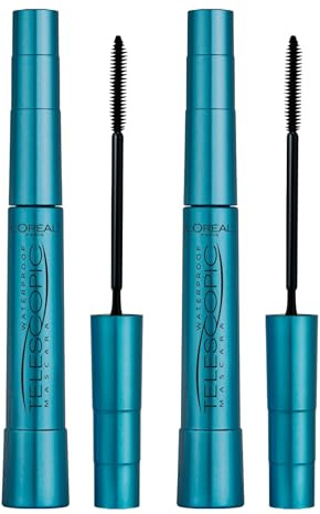L'Oréal Paris Mascara Volumizzante Waterproof Telescopic Colore Nero Allungante con Scovolino Telescopico Separa le Ciglia Sguardo Definito e Lunghezza Estrema delle Ciglia - 2 Mascara