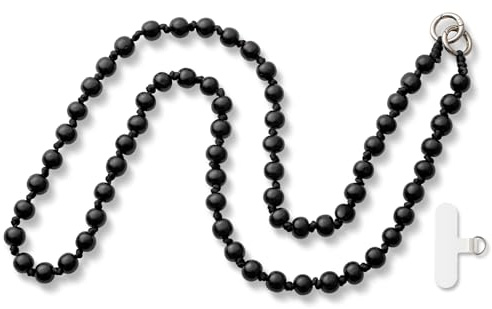 MORSUNBELA Cordino per cellulare perle, laccio perle per telefono, universale laccetti per cellulari, perline colorate, 120 cm laccio da collo per cellulare - nero