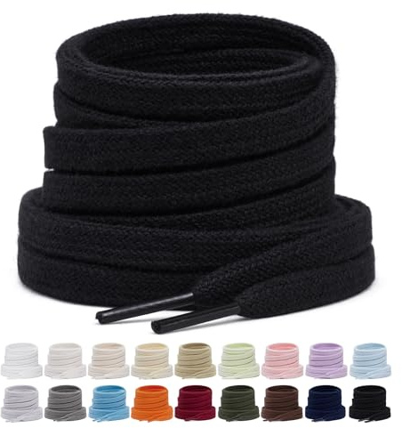 Puzeam 2 Paires de Lacets Plat en Coton, Lacets Chaussures à Double Couche de 8mm de Largeur pour Baskets, Chaussures de Course, 18 Couleurs, Lacets Athlétiques de Remplacement – Noir 114