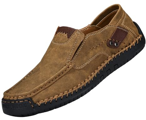 Generiska Loafers herr beige, fritidsskor herr platta bönor skor slip-on arbetsskor casual båtsportskor mjukt läder affärsskor lätta halvskor stor storlek Monkstrap skor, GUL, 45 EU