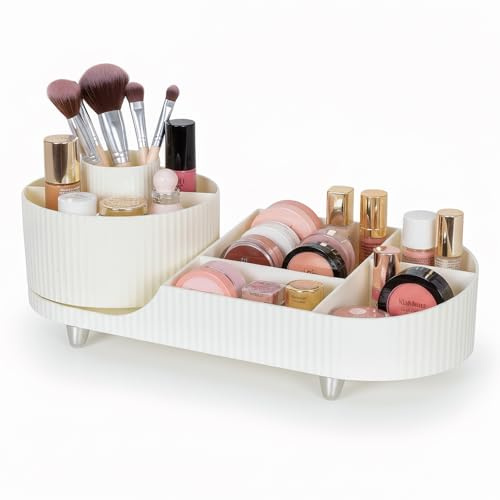 Organizador de Maquillaje Giratorio 360°, Almacenamiento de Cosméticos Multifuncional, Organizador de Productos Belleza para Tocador, Baño y Dormitorio