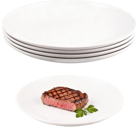 Doafoce Lot de 4 Assiettes Plates 25cm Set Assiette Blanche Grand Vaisselle Plastique