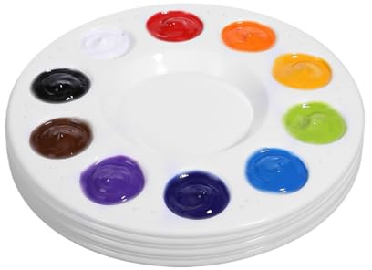 TIESOME 6 Stück Mischpalette Acrylfarben, Runde Kunststoffpalette 16.5 cm mit 11 Mischfeldern Mischen, Aquarell, Ölfarbe & Bastelarbeiten, Weiß