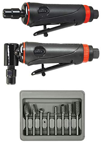 Astro Pneumatic Tool 219 ONYX 3pc Die Grinder Kit w/ 90° Die Grinder, Die Grinder & 8pc Double Cut Carbide Rotary Burr Set