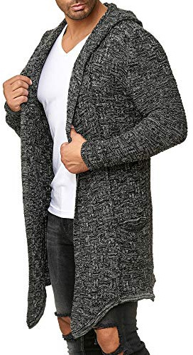RED BRIDGE Hommes Manches Longues Cardigan Oversize Veste en Tricot Asymétrique Pull Gris L
