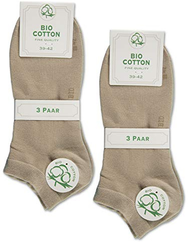 sockenkauf24 6 pares de calcetines deportivos de algodón orgánico para hombre y mujer, sin costuras, con banda de comodidad, beige, 9-11
