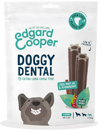 Edgard & Cooper Premios Higiene Dental Perros Pequeños 7 Barras Menta/Fresa, Cuidado Dental Diario bajo en calorías, Masticación Prolongada, Aliento Fresco