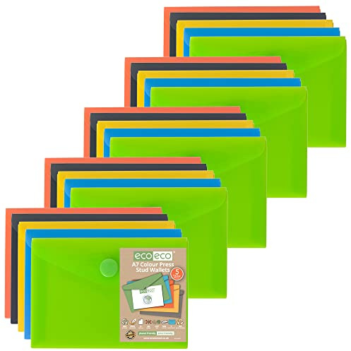 eco-eco A7 50% Riciclata Colorei Assortiti Bottone a Pressione Portafogli (Confezione di 25)