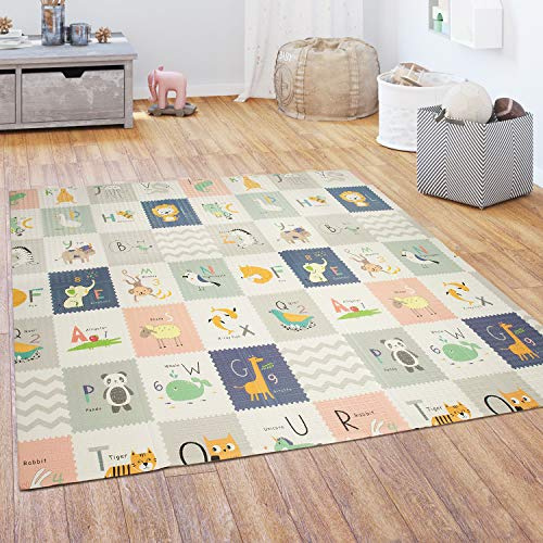 Paco Home Tappeto Gioco Bambini Gattonare Bebè Pieghevole Lavabile Reversibile Animale, Dimensione:150x200 cm, Colore:Bianco