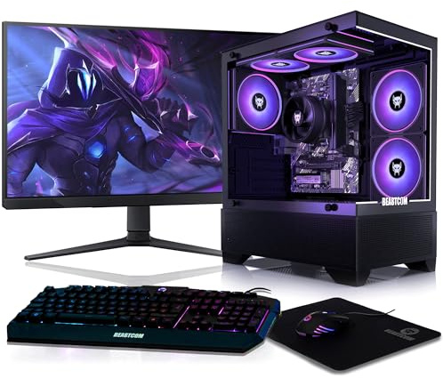 BEASTCOM Q3 Gaming PC Set Komplett, AMD Ryzen 3 4X 4,00GHz 8 Threads, 4K Vega 6 Grafik, 16GB RAM, 512GB SSD + Monitor LED 24 + Gaming Tastatur + Maus + Mauspad, WLAN, Windows 11 Pro