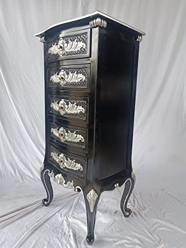 Kunibert Dynamic24 Commode style baroque Louis Seize Noir avec argent Hauteur 120 cm, Noir/Argenté