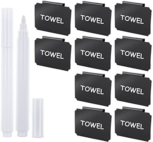 12 STK Etikettenhalter Set, PVC Korb Etiketten und Whiteboard Stift Set, Regal Clip Etikettenhalter für Aufbewahrungsbehälter Organisationsbox Lagerung Körbe