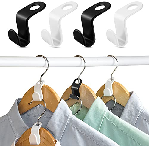 Ganchos para colgar ropa, ahorran espacio, 60 unidades, ganchos de conexión para armario, organizador de corbatas, para más espacio y orden en el armario (blanco y negro)