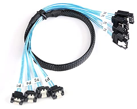 ADCAUDX SATA-III Cable:0.5M, 4Pcs/Set Thin 90-Degree SATA Right-Angle Cable SAS 6Gbps Data Angled to Straight for Server-Raid Computer SDD HDD CD DVD Drives (1.6FT)