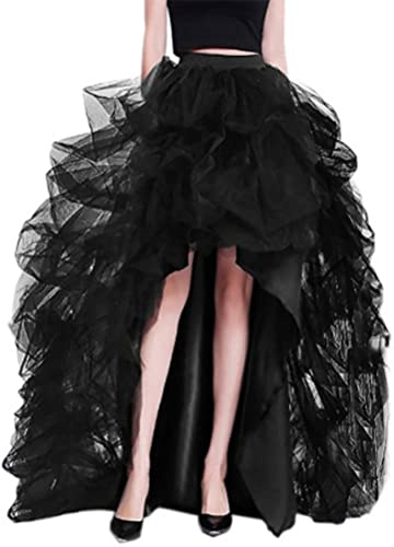 ORANDESIGNE Jupe Longue Tulle Femme Asymétrique Tutu Bouffante Adulte Jupon Unicolore Casual à Queue d'aronde Sexy Long Fluffy A Noir M