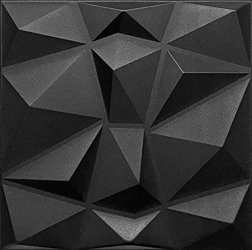 Eurodeco Pannelli decorativi da parete 3D, pannelli da soffitto, pannelli decorativi da parete, in polistirolo, articolo 3D/12 m²-48 pezzi, colore nero, spessore 3 mm