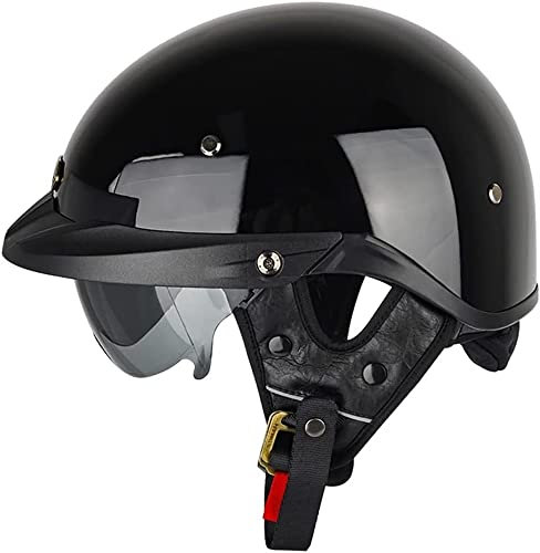 Halbhelme Motorradhelm, Halbschalenhelm Mit ECE Genehmigt Brain-Cap Halbschale Roller-Helm mit Visier Scooter-Helm Chopper Helm Moped Helm Retro für Erwachsene Herren Damen (Color : 1, Size : 65~66C