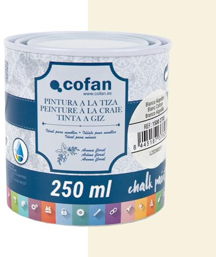 Cofan Peinture à la craie | Chalk paint | Finition effet craie | Convient pour la restauration et la décoration de meubles | Capacité : 250 ml | Couleur blanc coton