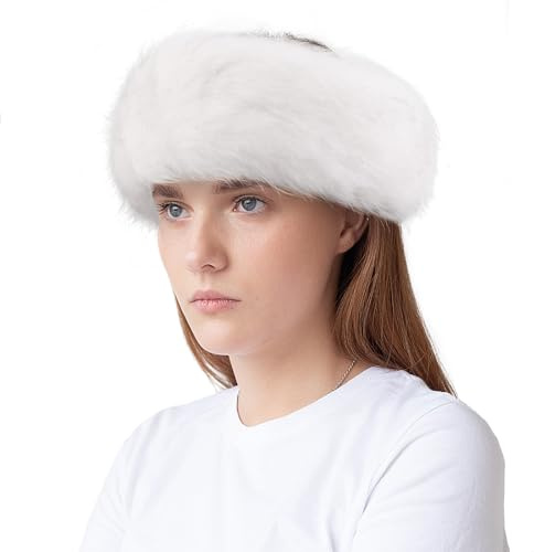 WLLHYF Fascia per capelli in pelliccia sintetica da donna invernale scalda-orecchie paraorecchie cappello da sci, bianco, Taglia unica