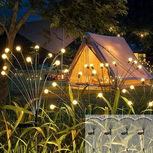 Cnulenzt Lampe solaire luciole, 4 Pièces10LED lumiere solaire exterieur IP65 Étanches d'Extérieur, pour Jardin, Patio, Cours, Balcon Décoratif (Blanc Chaud)