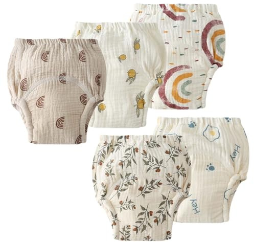 ACMEDE Culotte Apprentissage Propreté Bébé Garcon Fille 6 Mois-3 Ans, Slip d'apprentissage Garcon Fille, Doux et Absorbant, Tissus à 8 épaisseurs 100% Coton Culotte d Apprentissage, Lot of 5
