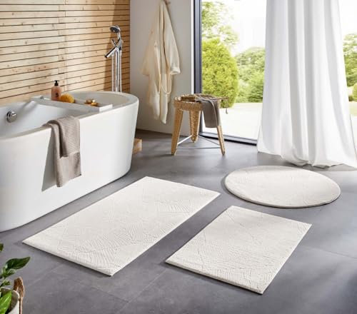 Taracarpet Badematte Homestyle rutschfest waschbar Badezimmerteppich Bad-Vorleger, WC Deko, Duschvorleger für Dusche und Badewannen sehr weich und als Set kombinierbar Creme Blätter 050x080 cm