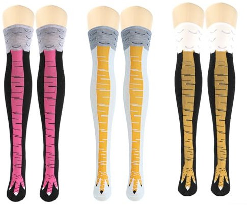 UILYNIU 3 Paires Pieds De Poulet Chaussettes Montantes avec Pattes de Poulet Chaussettes Dessin (FR/ES, Alpha/lettres, M, L, Taille normale, 3 Paires)