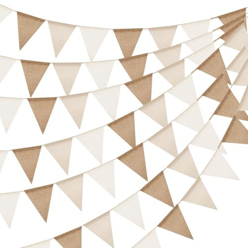 jijAcraft Pre-strung Beige Brown Burlap Bunting: 60PCS Rustic Hessian Bunting 20M Garden Outdoor Burlap Triangle Flags Hessian Banner for Wedding, Birthday, Baby Shower, Room or Garden Decorations