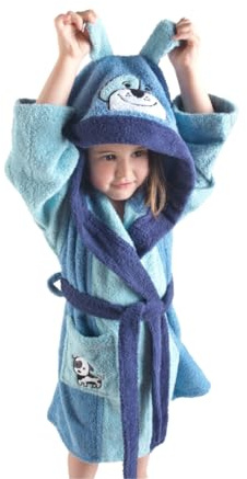 Top Towel - Peignoir Enfant Garçon et Fille Toby en Coton 100% | Éponge Douce et Absorbante Certifiée OEKO-TEX® 450 g/m² | Avec Capuche, Poches et Ceinture – Idéal pour Bain ou Piscine – 2 Ans