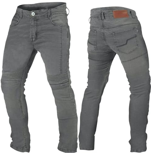 Motorradjeans Herren mit Aramidfaser-Futter,Herren Motorradjeans mit CE Schutz,Motorradhose Jeans – Bikerhose mit Aramid Protektoren (DE/NL/SE/PL, Numerisch, 38, Regular, Regular, Gray)