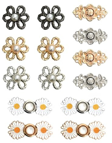 14 Sets de Botones Desmontables Ajustables para Pantalones y Vaqueros, Decoración de Ropa con Diseño Floral, Disponibles en Plata, oro y Negro, Ideales para Ajustar la Cintura