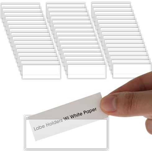 30 stycken självhäftande etiketthållare, 3,2 x 7,5 cm hylletiketthållare, transparent namnskyltväskor, visitkortsfickor, etiketthållare självhäftande för klassrum, bokhylla, kontor (48)