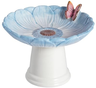Mud Pie Ceramic Blue Flower Small Bird Bath